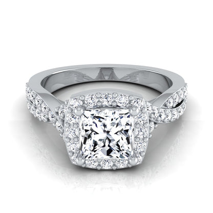 1 3/8ctw Round Diamond Square Halo Engagement Ring With Twisted Pave Shank In 14k White Gold, Igi-certified