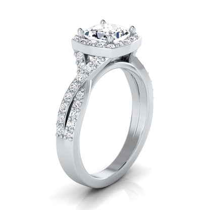 1 3/8ctw Round Diamond Square Halo Engagement Ring With Twisted Pave Shank In 14k White Gold, Igi-certified