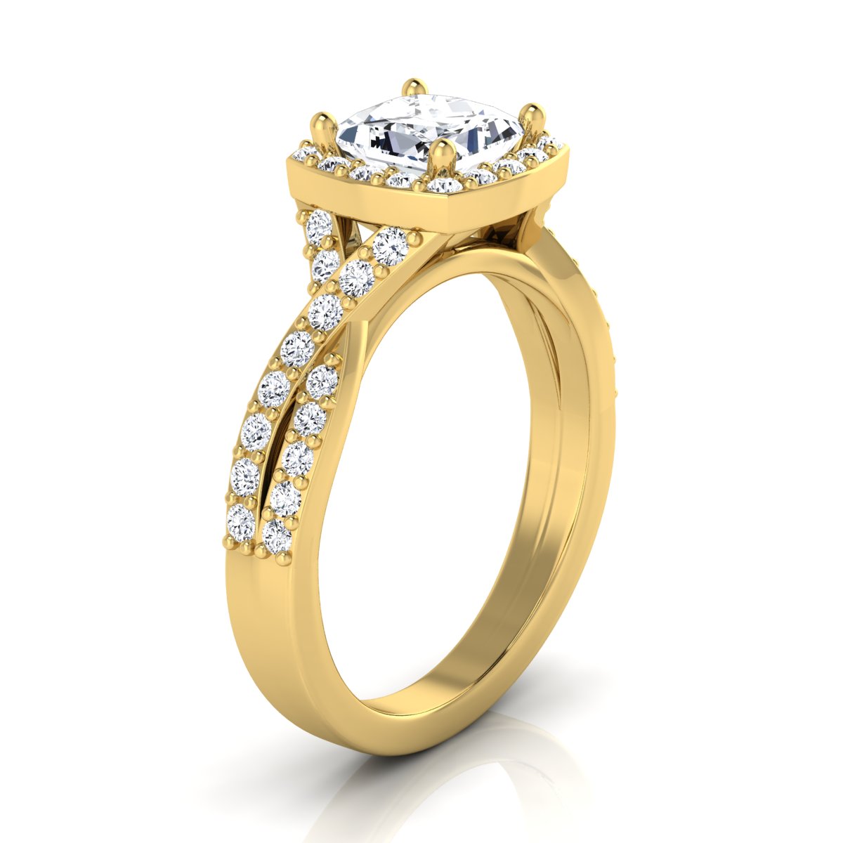 1 3/8ctw Round Diamond Square Halo Engagement Ring With Twisted Pave Shank In 14k Yellow Gold, Igi-certified
