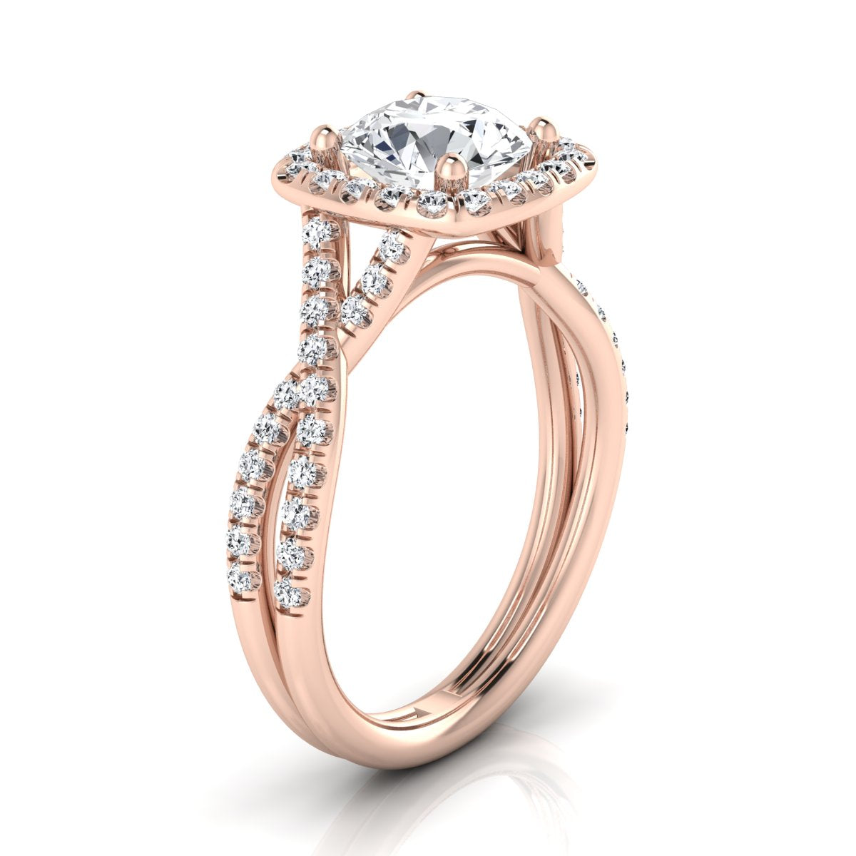 1 3/8ctw Round Diamond Square Halo Engagement Ring With Twisted Pave Shank In 14k Rose Gold, Igi-certified
