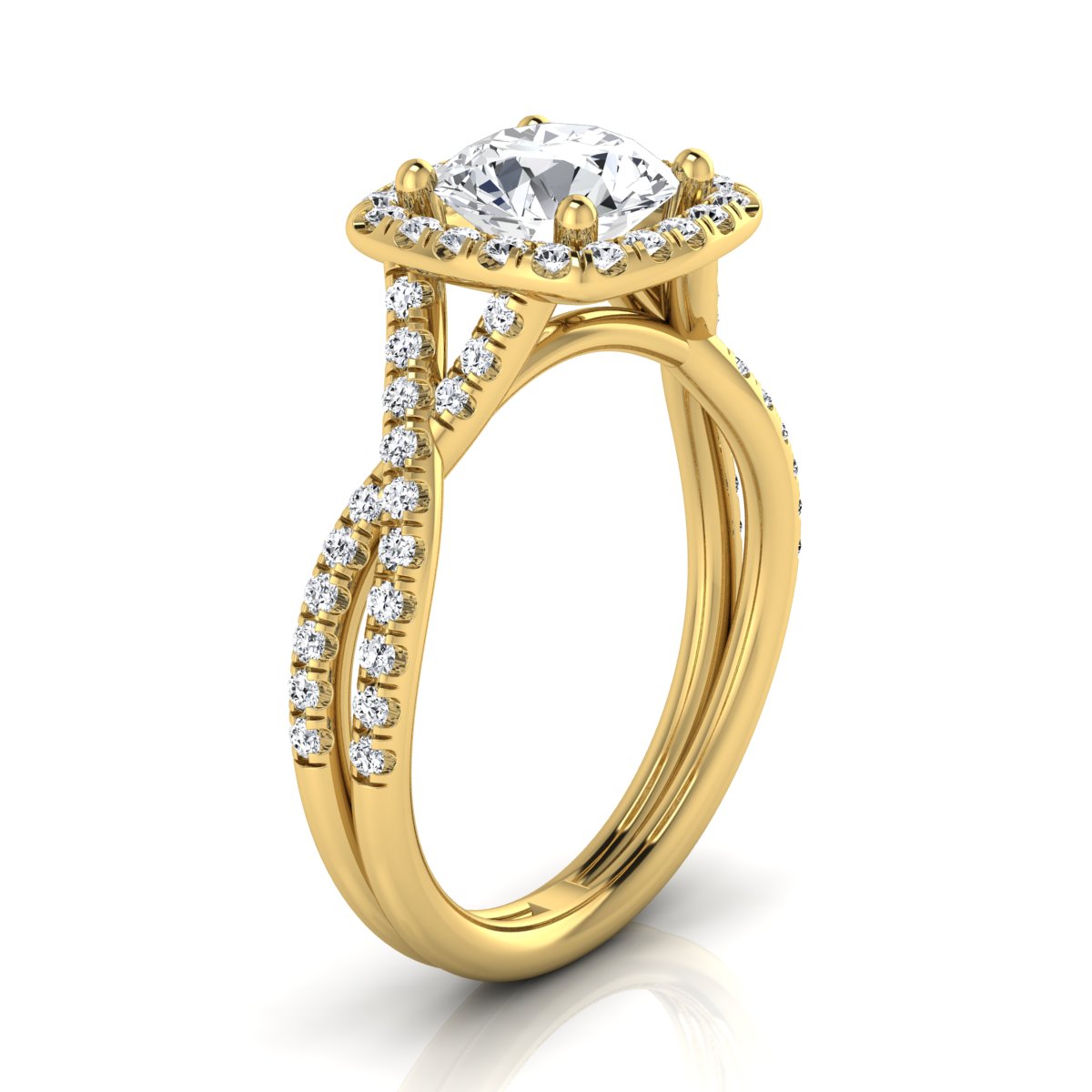 1 3/8ctw Round Diamond Square Halo Engagement Ring With Twisted Pave Shank In 14k Yellow Gold, Igi-certified