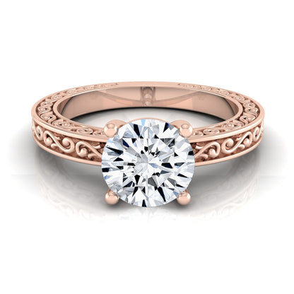 1ct Round Diamond Solitaire Engagement Ring With Scroll Detail Shank In 14k Rose Gold, Igi-certified
