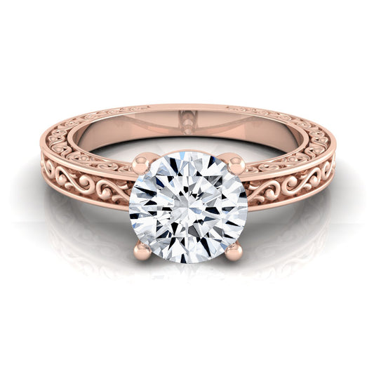 1ct Round Diamond Solitaire Engagement Ring With Scroll Detail Shank In 14k Rose Gold, Igi-certified