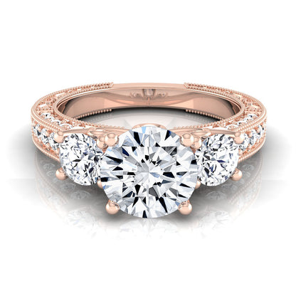 1 7/8ctw Round 3 Stone Engagement Ring With Diamond Pave Shank In 14k Rose Gold, Igi-certified