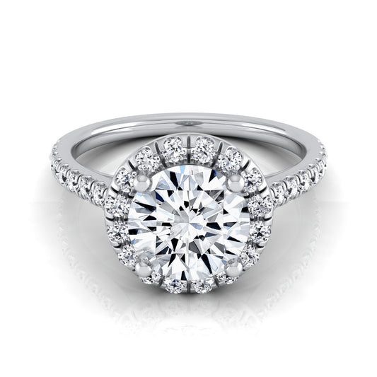 1 3/8ctw Round Diamond Halo Engagement Ring With Pave Shank In 14k White Gold, Igi-certified