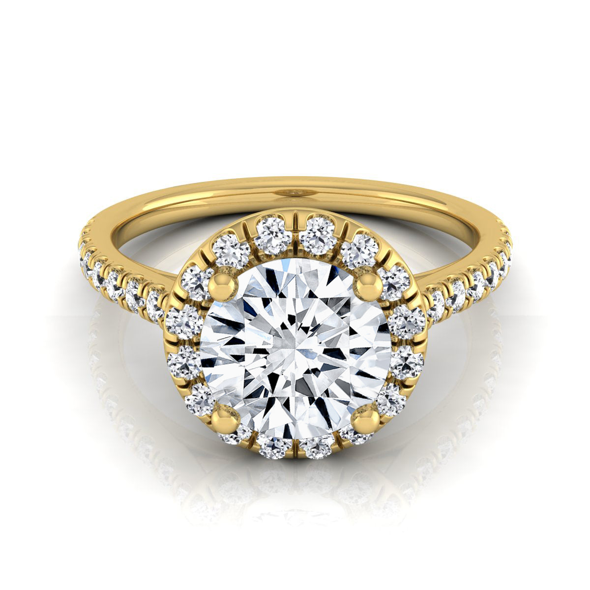 1 3/8ctw Round Diamond Halo Engagement Ring With Pave Shank In 14k Yellow Gold, Igi-certified