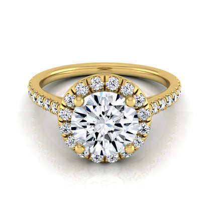 1 3/8ctw Round Diamond Halo Engagement Ring With Pave Shank In 14k Yellow Gold, Igi-certified
