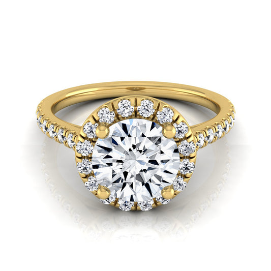 1 3/8ctw Round Diamond Halo Engagement Ring With Pave Shank In 14k Yellow Gold, Igi-certified