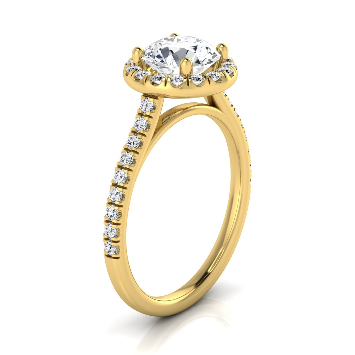 1 3/8ctw Round Diamond Halo Engagement Ring With Pave Shank In 14k Yellow Gold, Igi-certified