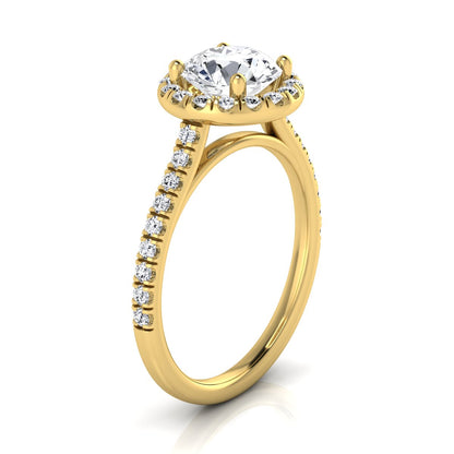 1 3/8ctw Round Diamond Halo Engagement Ring With Pave Shank In 14k Yellow Gold, Igi-certified