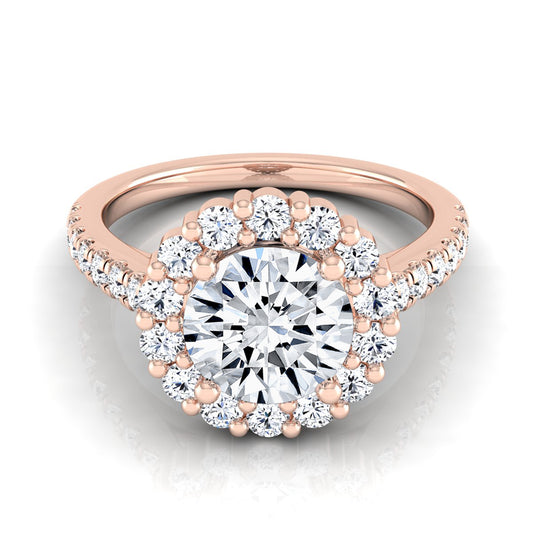 1 5/8ctw Round Diamond Halo Engagement Ring With Pave Shank In 14k Rose Gold, Igi-certified