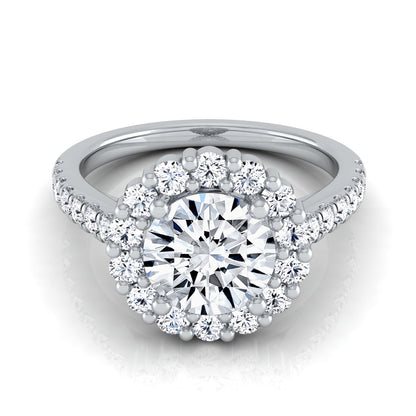 1 5/8ctw Round Diamond Halo Engagement Ring With Pave Shank In 14k White Gold, Igi-certified