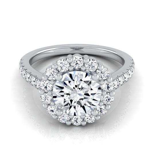 1 5/8ctw Round Diamond Halo Engagement Ring With Pave Shank In 14k White Gold, Igi-certified