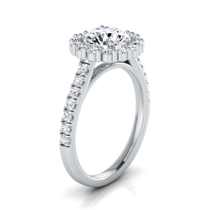 1 5/8ctw Round Diamond Halo Engagement Ring With Pave Shank In 14k White Gold, Igi-certified