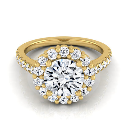 1 5/8ctw Round Diamond Halo Engagement Ring With Pave Shank In 14k Yellow Gold, Igi-certified