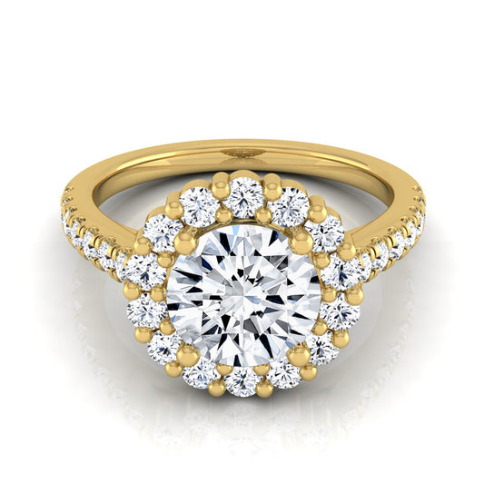 1 5/8ctw Round Diamond Halo Engagement Ring With Pave Shank In 14k Yellow Gold, Igi-certified