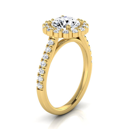 1 5/8ctw Round Diamond Halo Engagement Ring With Pave Shank In 14k Yellow Gold, Igi-certified
