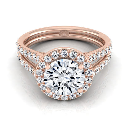 1 7/8ctw Round Diamond Halo Engagement Ring With A Split Shank In 14k Rose Gold, Igi-certified