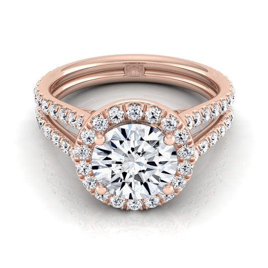 1 7/8ctw Round Diamond Halo Engagement Ring With A Split Shank In 14k Rose Gold, Igi-certified