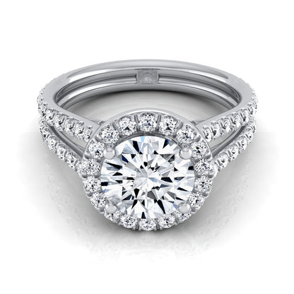 1 7/8ctw Round Diamond Halo Engagement Ring With A Split Shank In 14k White Gold, Igi-certified