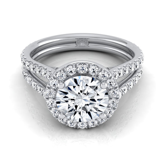 1 7/8ctw Round Diamond Halo Engagement Ring With A Split Shank In 14k White Gold, Igi-certified