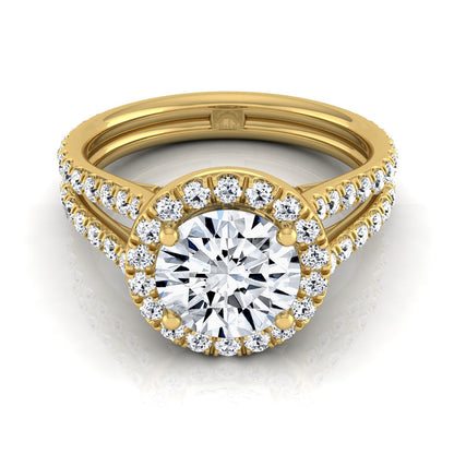 1 7/8ctw Round Diamond Halo Engagement Ring With A Split Shank In 14k Yellow Gold, Igi-certified