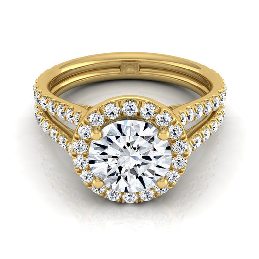 1 7/8ctw Round Diamond Halo Engagement Ring With A Split Shank In 14k Yellow Gold, Igi-certified