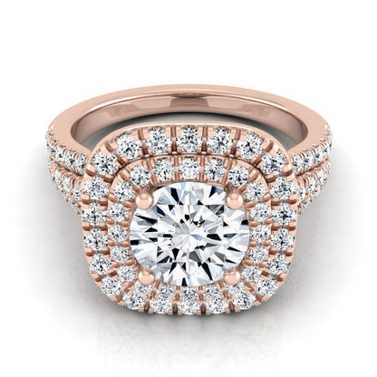 1 4/5ctw Round Diamond Double Square Halo Engagement Ring With Pave Split Shank In 14k Rose Gold, Igi-certified