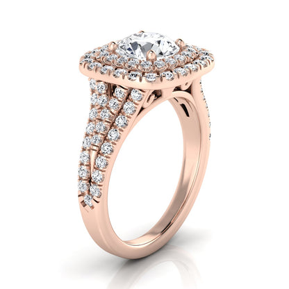 1 4/5ctw Round Diamond Double Square Halo Engagement Ring With Pave Split Shank In 14k Rose Gold, Igi-certified