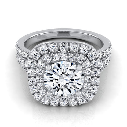 1 4/5ctw Round Diamond Double Square Halo Engagement Ring With Pave Split Shank In 14k White Gold, Igi-certified