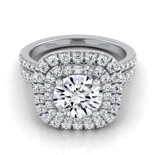 1 4/5ctw Round Diamond Double Square Halo Engagement Ring With Pave Split Shank In 14k White Gold, Igi-certified