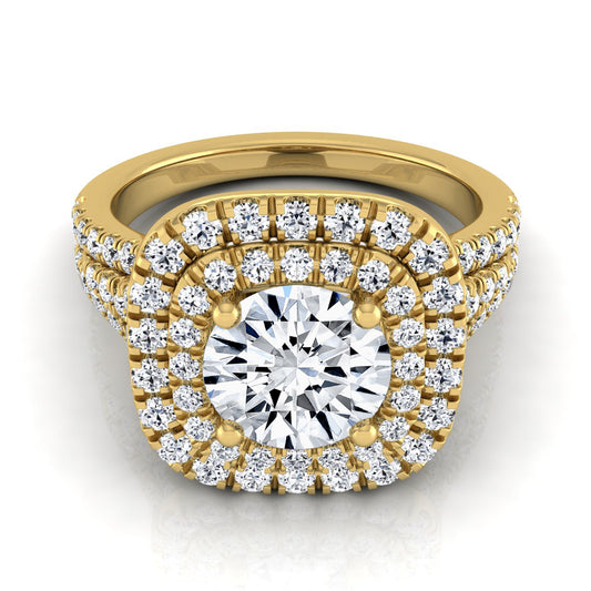 1 4/5ctw Round Diamond Double Square Halo Engagement Ring With Pave Split Shank In 14k Yellow Gold, Igi-certified