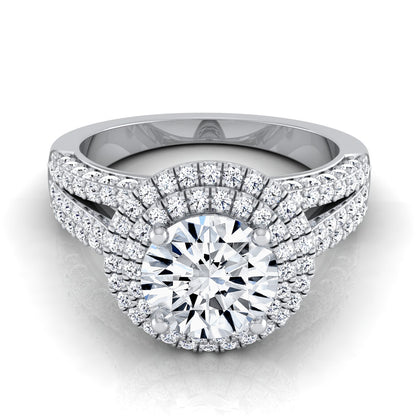 1 9/10ctw Round Diamond Double Halo Engagement Ring With Split Pave Shank In 14k White Gold, Igi-certified