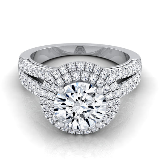 1 9/10ctw Round Diamond Double Halo Engagement Ring With Split Pave Shank In 14k White Gold, Igi-certified