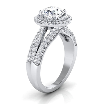 1 9/10ctw Round Diamond Double Halo Engagement Ring With Split Pave Shank In 14k White Gold, Igi-certified