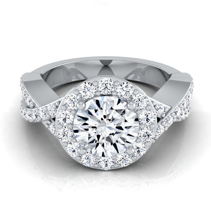 1 3/4ctw Round Diamond Halo Engagement Ring With Infinity  Shank In 14k White Gold, Igi-certified