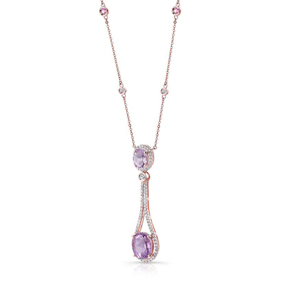 Amethyst, Pink Tourmaline And Diamond Pendant Pendulum Necklace In 14k Rose Gold