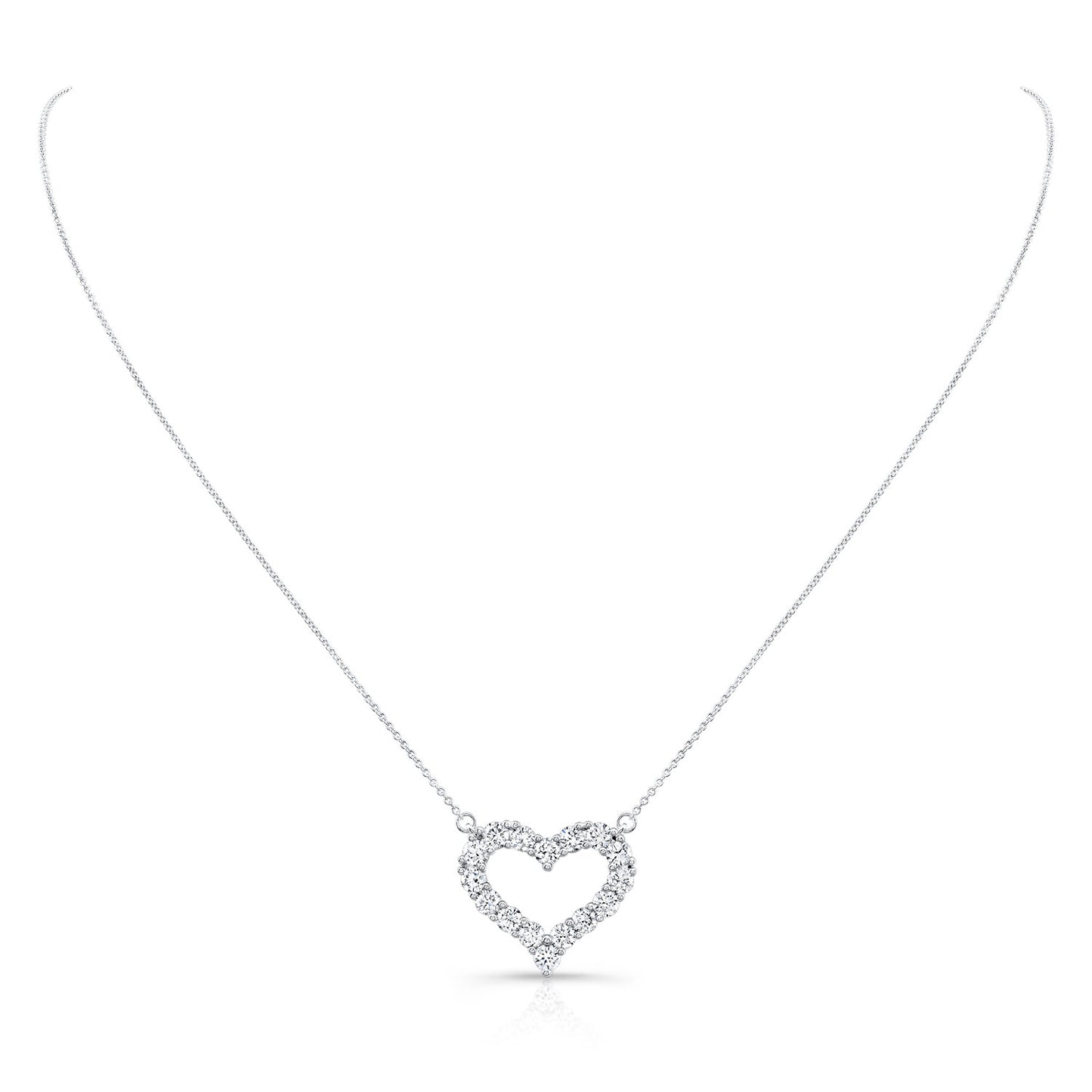 Diamond Prong-set Heart Necklace In 14k White Gold