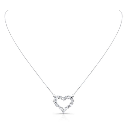Diamond Prong-set Heart Necklace In 14k White Gold
