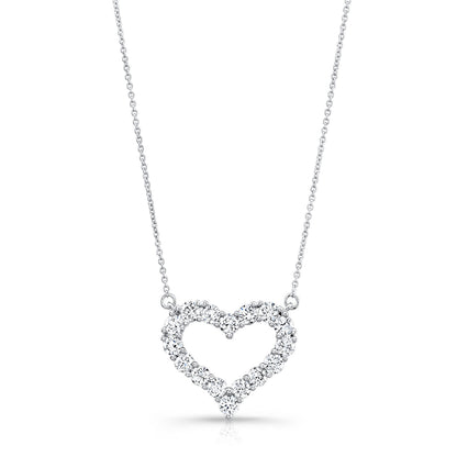 Diamond Prong-set Heart Necklace In 14k White Gold