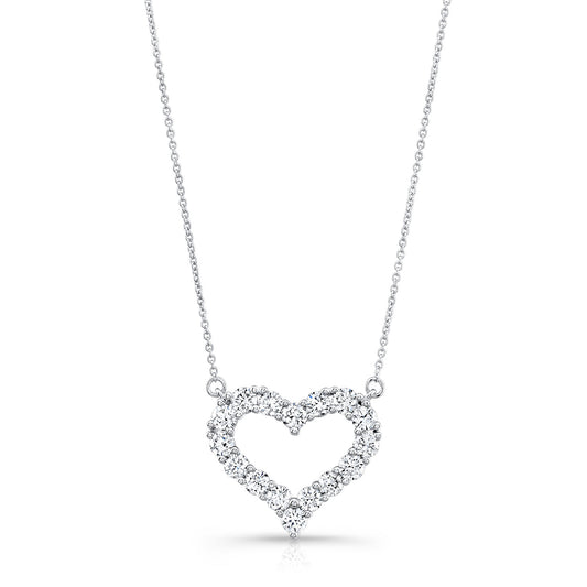 Diamond Prong-set Heart Necklace In 14k White Gold