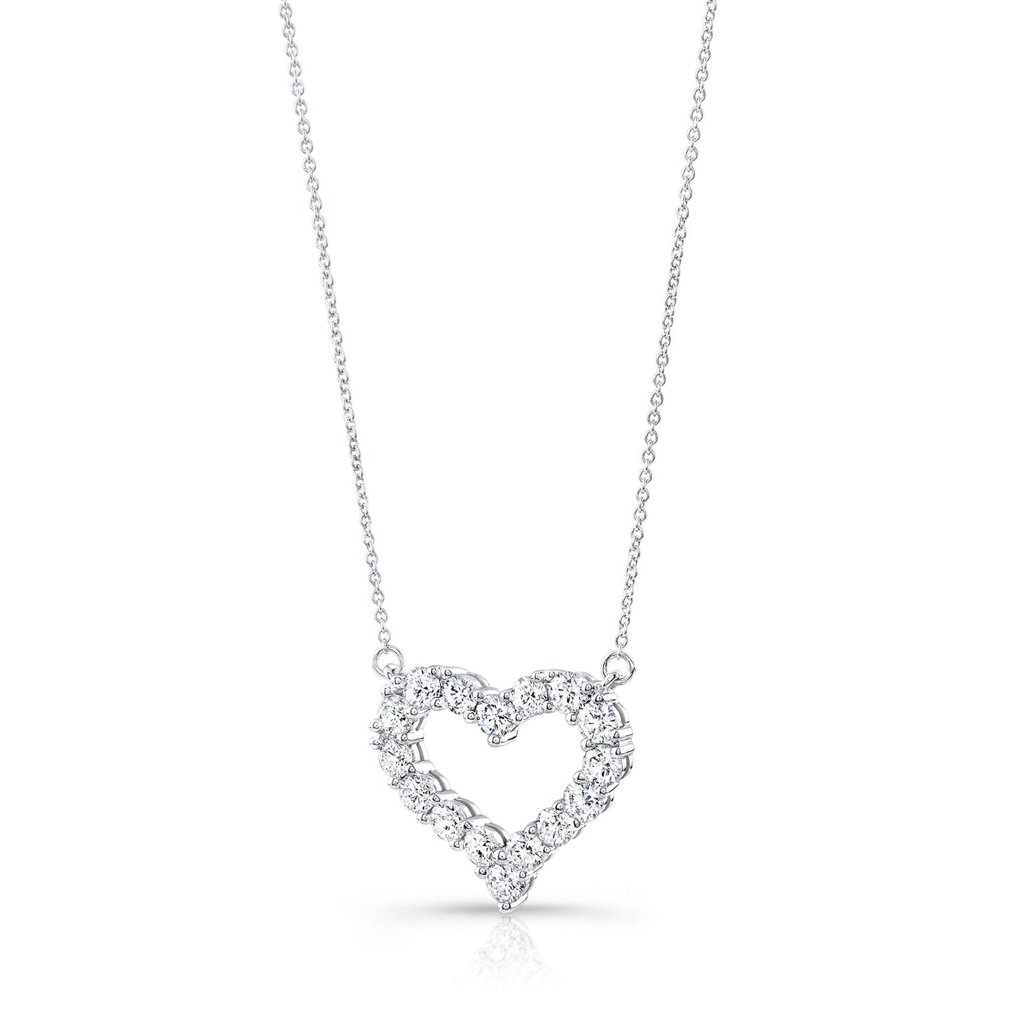 Diamond Prong-set Heart Necklace In 14k White Gold