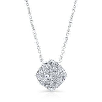Diamond Pave Cushion Cluster Necklace In 18k White Gold 1/2ctw