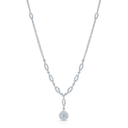 Diamond Marquise Link Necklace With Double Strand Chain In 14k White Gold