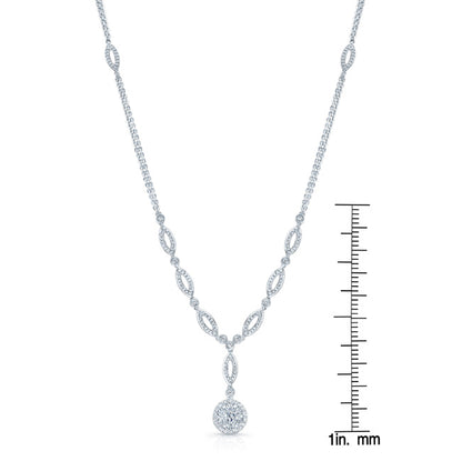 Diamond Marquise Link Necklace With Double Strand Chain In 14k White Gold