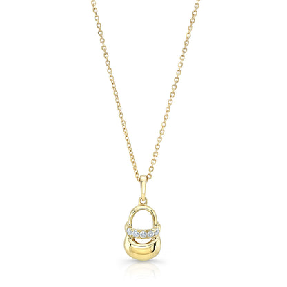 Diamond Baby Shoe Necklace In 14k Yellow Gold Adjustable Chain 14-16 Inch