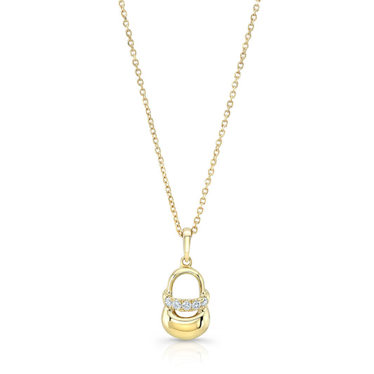 Diamond Baby Shoe Necklace In 14k Yellow Gold Adjustable Chain 14-16 Inch