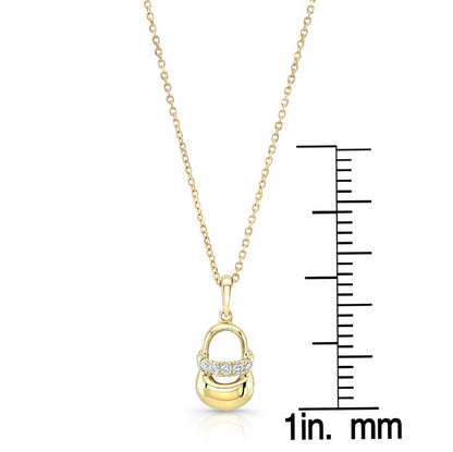 Diamond Baby Shoe Necklace In 14k Yellow Gold Adjustable Chain 14-16 Inch
