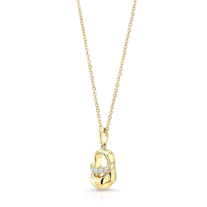 Diamond Baby Shoe Necklace In 14k Yellow Gold Adjustable Chain 14-16 Inch