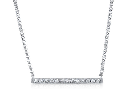 Diamond Pave Bar Necklace With Millgrained Edging In 14k White Gold
